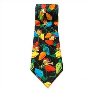 Garfield vintage Christmas light and Santa hat polyester neck tie
